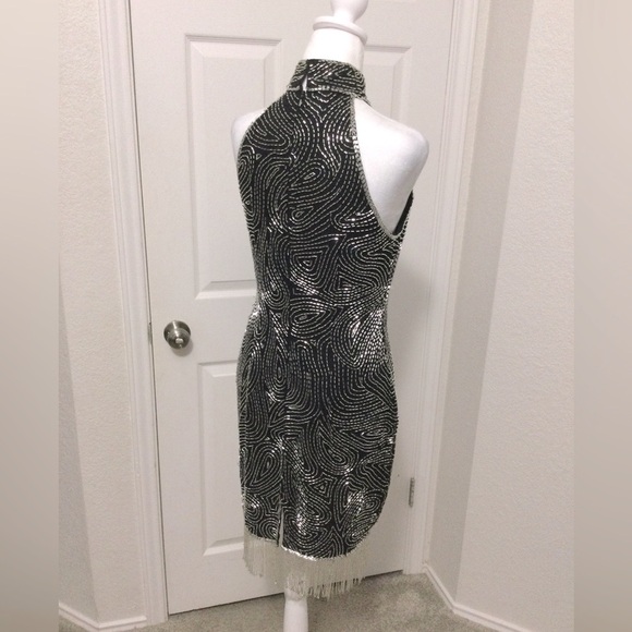 Vintage AJ Bari Black Sequin Sleeveless Dress Size 10 - Picture 3 of 8